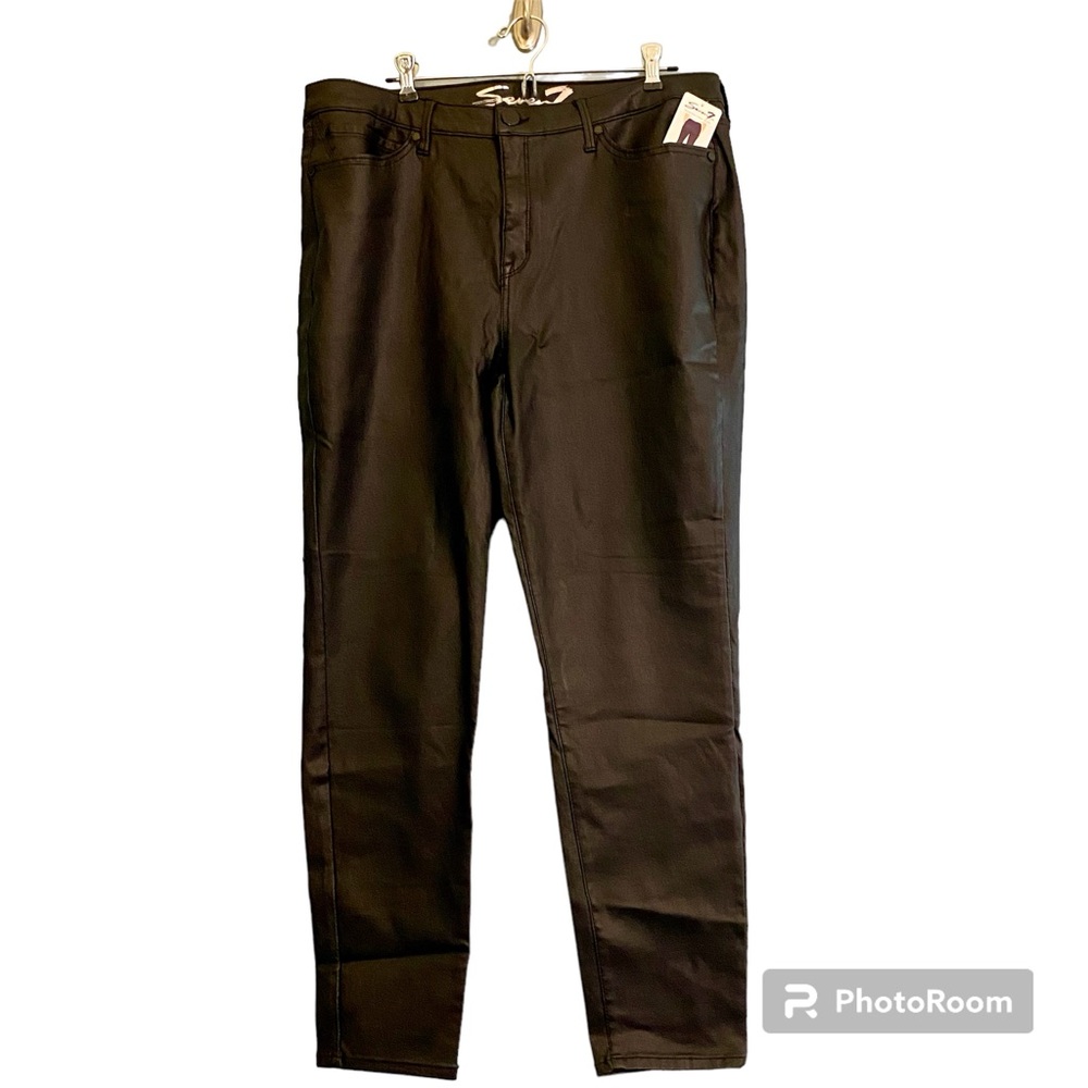 NWT Seven7 Black Ultra High Rise Coated Skinny Jeans Leather Like Size 18